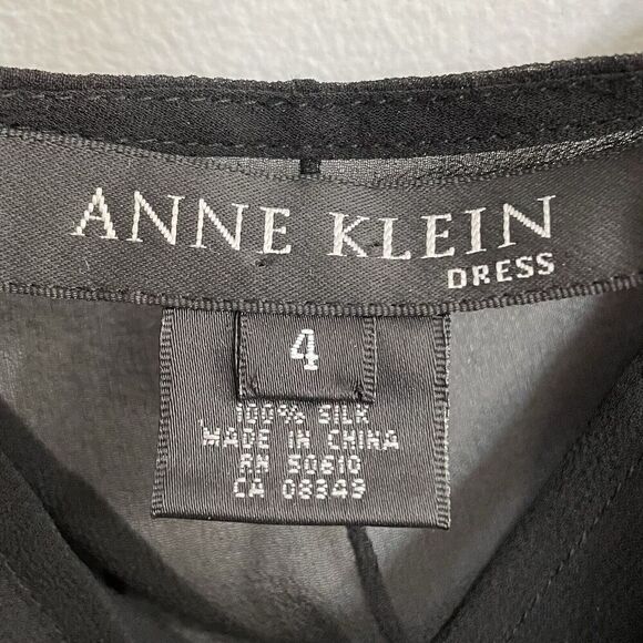 Vintage Anne Klein 100% Silk Sleeveless Dress Sz 4 Black Lined Flare Par… - Picture 7 of 7